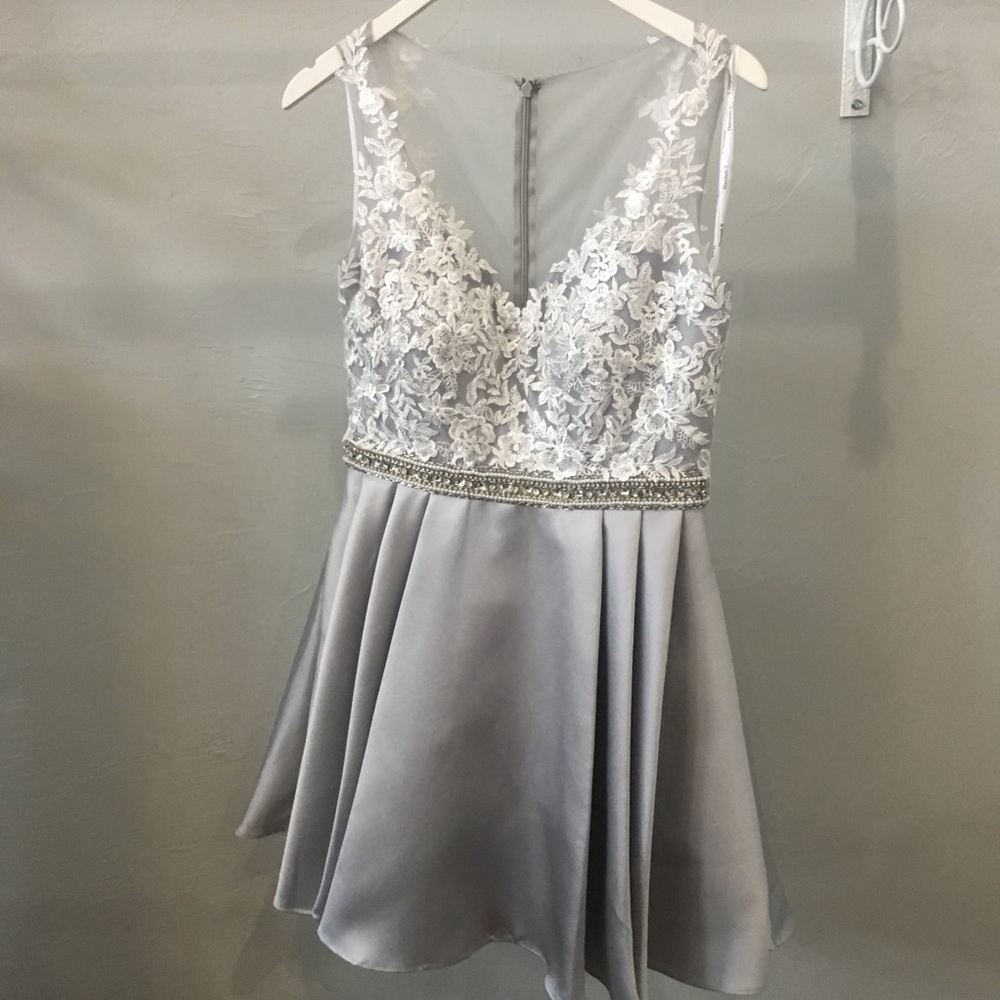 short silver formal dress designer